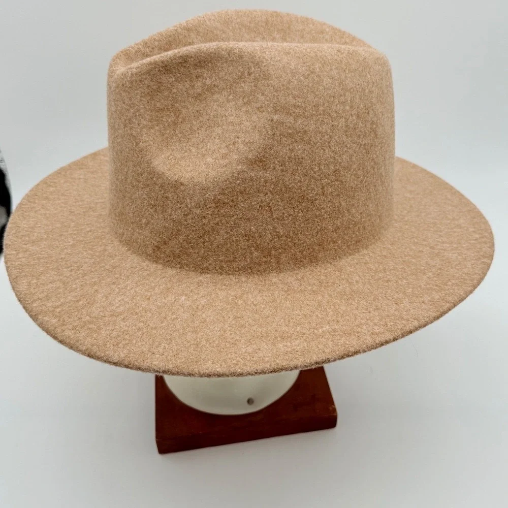 Womens‎ Wool Blend Fedora Hat Tan Brown Wide Brim Fashion Dress Hat